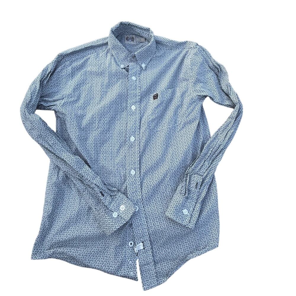 Cinch Boy's Western Geometric Print Button Down - Green/Black - Size L(12)